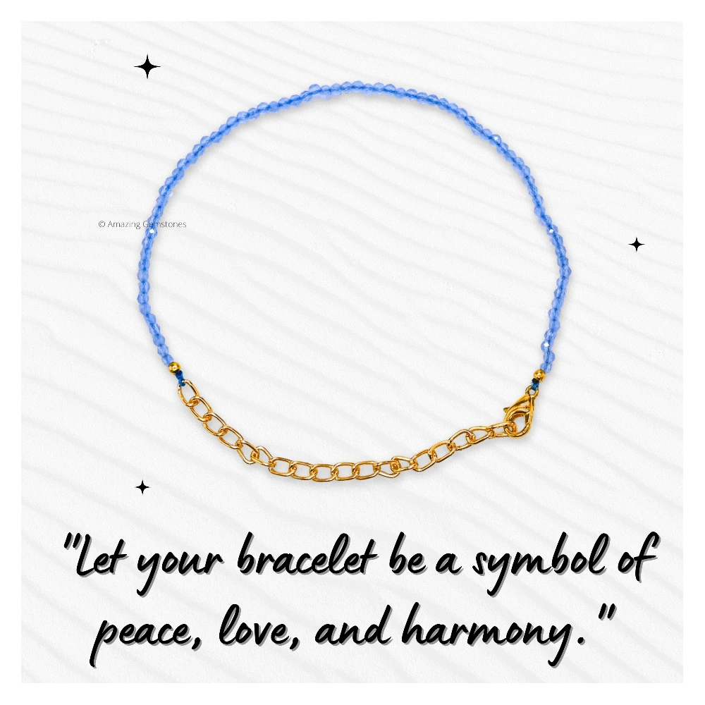Blue Chalcedony Crystal Bracelet - 2mm Faceted Bead (Gold)