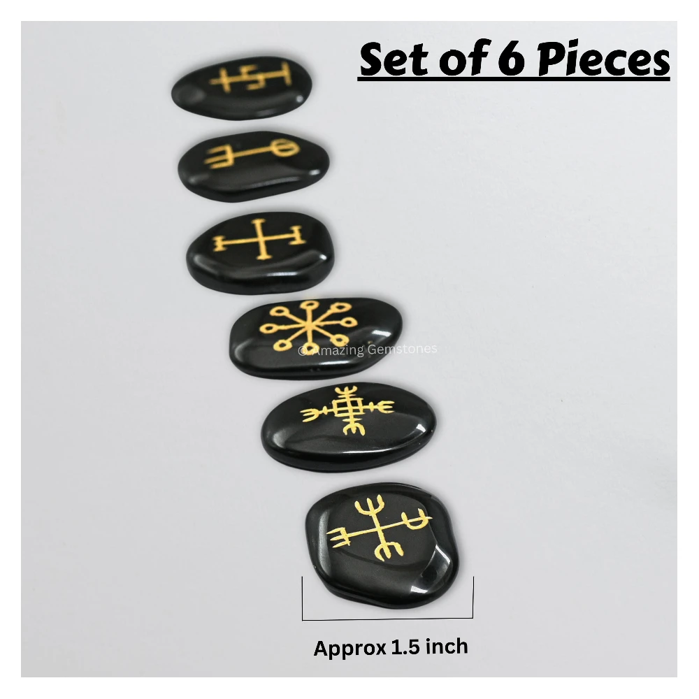 Black Agate Wiccan Nordic Viking Runes Stones (Set of 6)