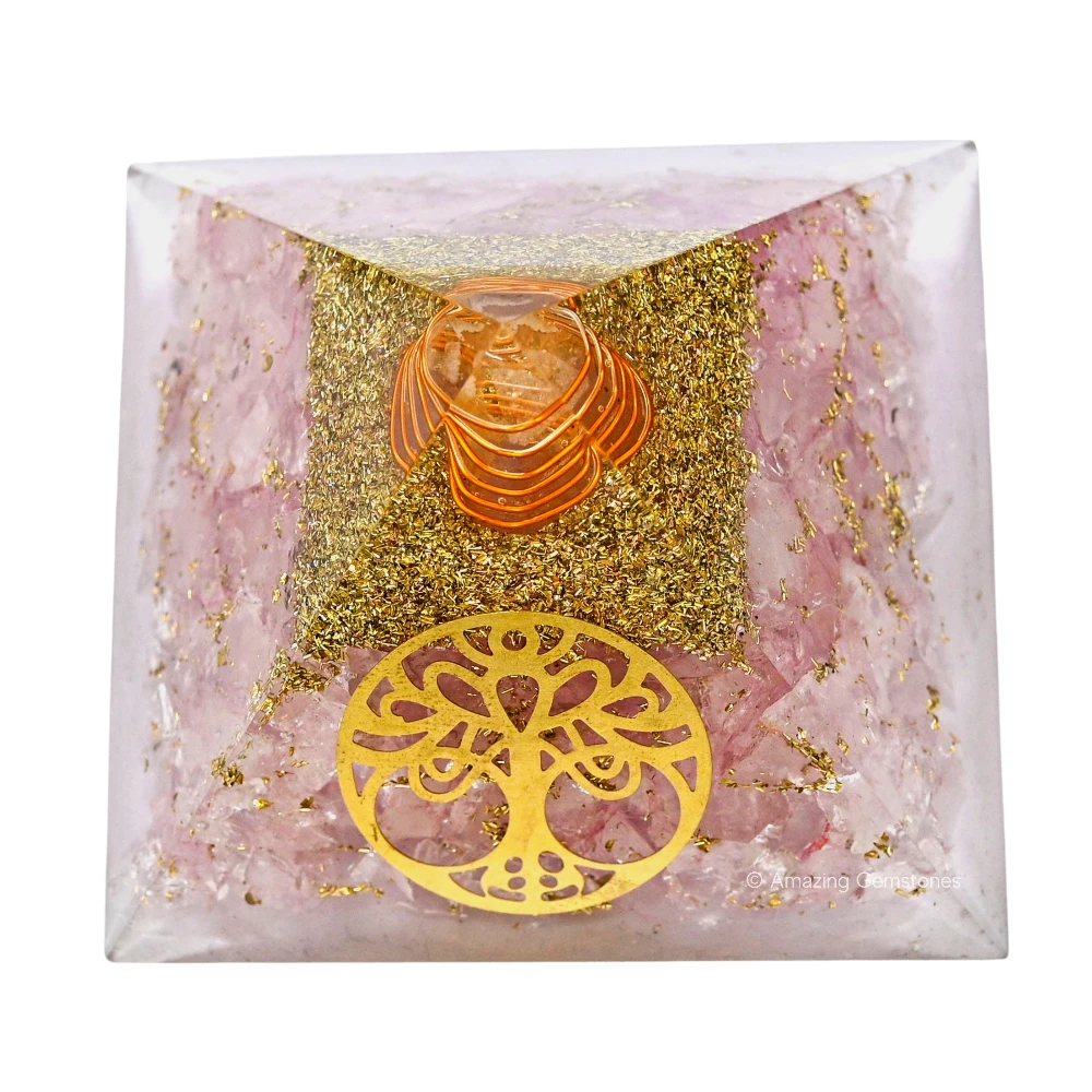 Rose Quartz Orgone Pyramid - Vintage Tree of Life
