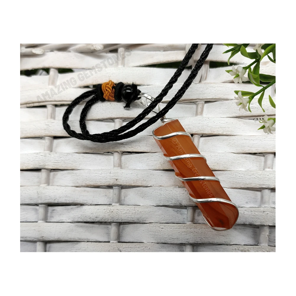 Carnelian Necklace - Spiral Pencil Point (Silver)