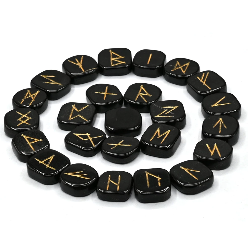 Black Tourmaline Rune Stones Set (Premium)
