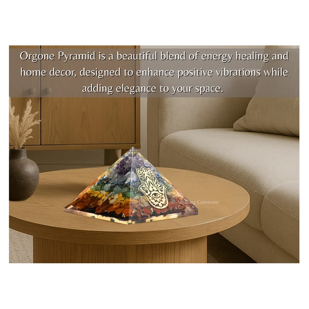 Natural Chakra Orgone Pyramid - Big Hamsa