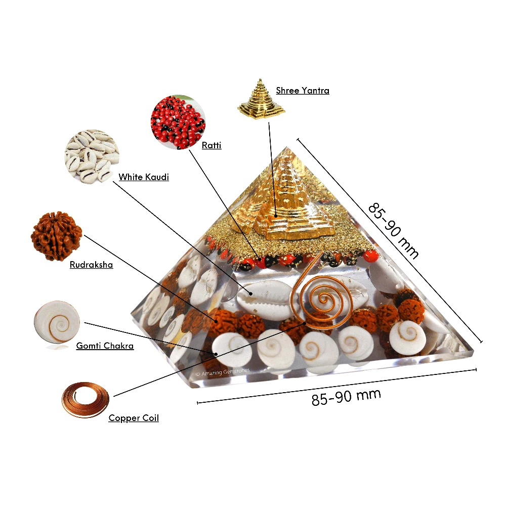 Laxmi Wealth Pyramid - Shree Yantra, Gomati Chakra, Rudraksha, Kodi (Large)