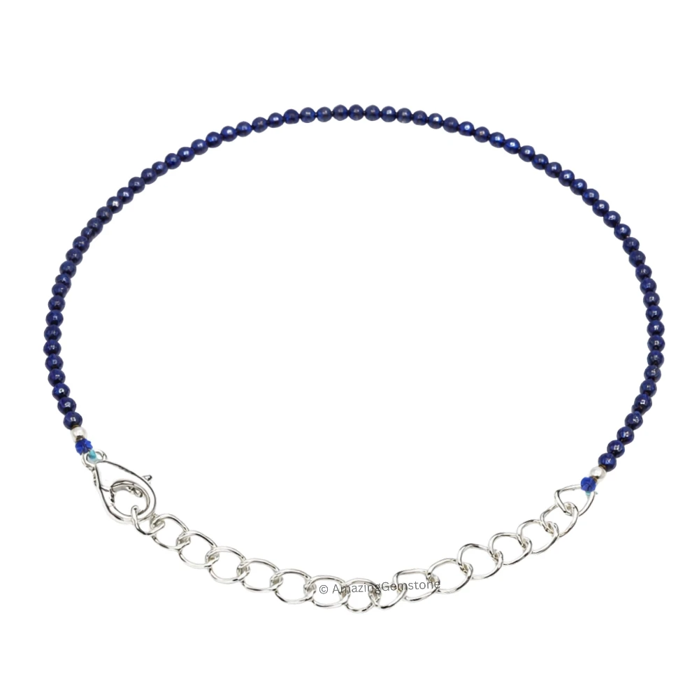 Blue Sunstone Dyed Crystal Bracelet - 2mm Faceted Bead (Silver)