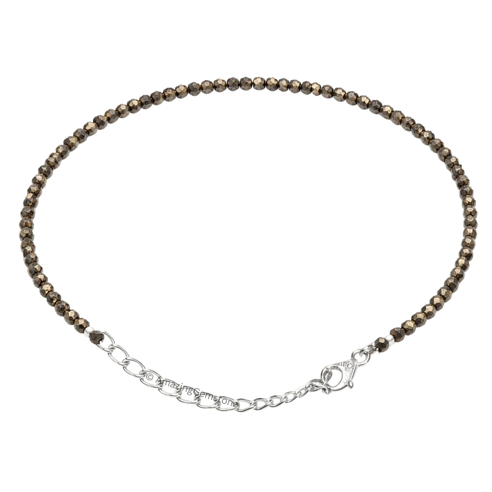 Pyrite Crystal Bracelet - 2mm Faceted Bead (Silver)