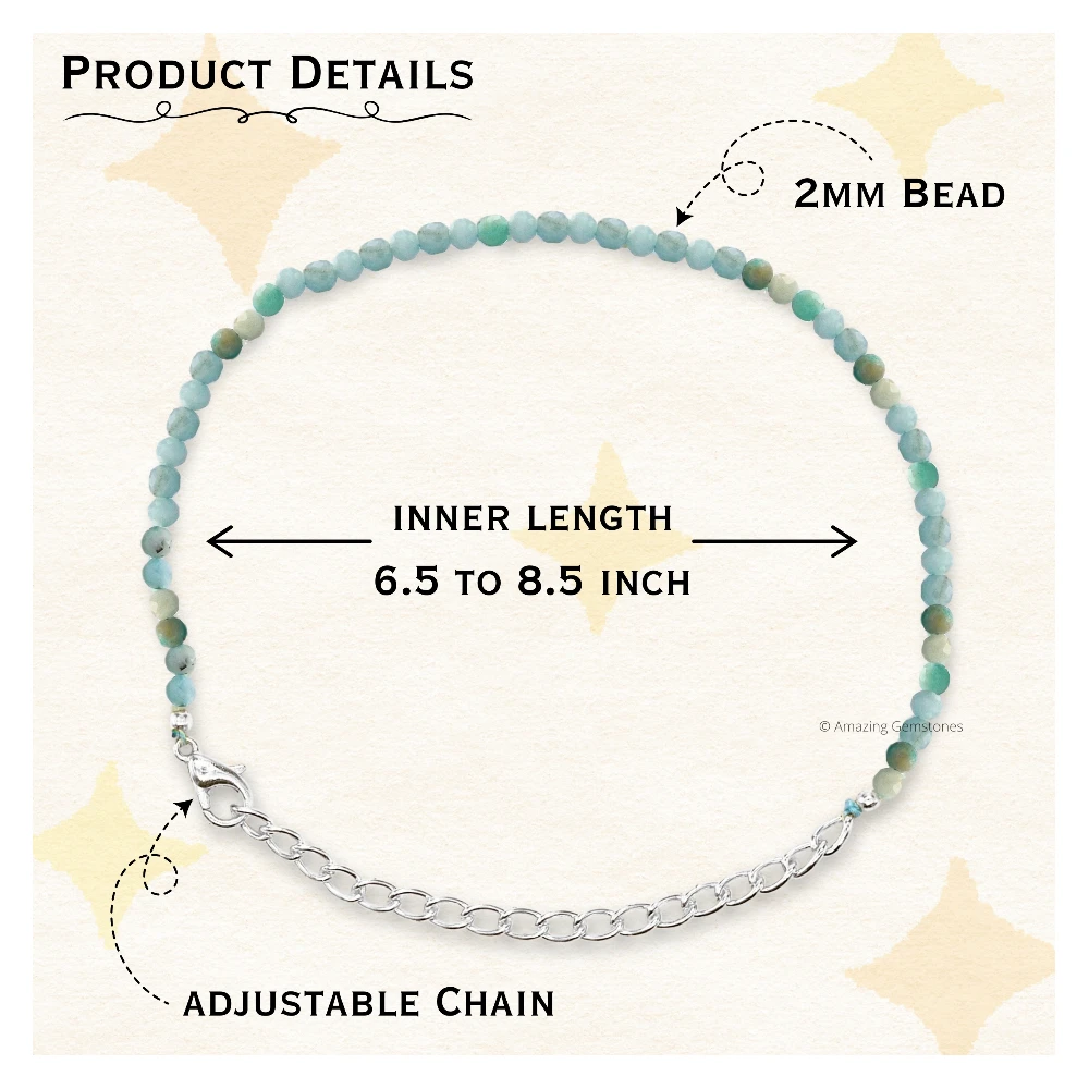 Amazonite Crystal Bracelet - 2mm Faceted Bead (Silver)