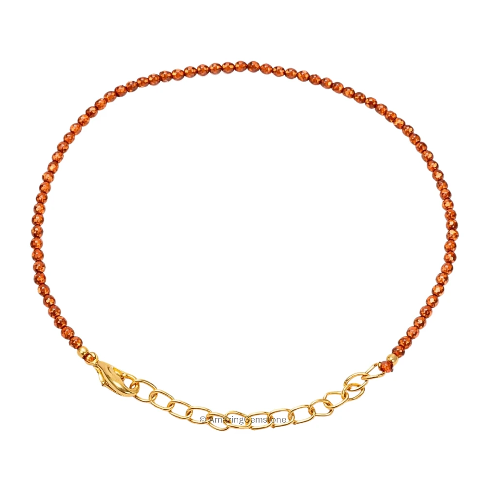 Hessonite Garnet Crystal Bracelet - 2mm Faceted Bead (Gold)