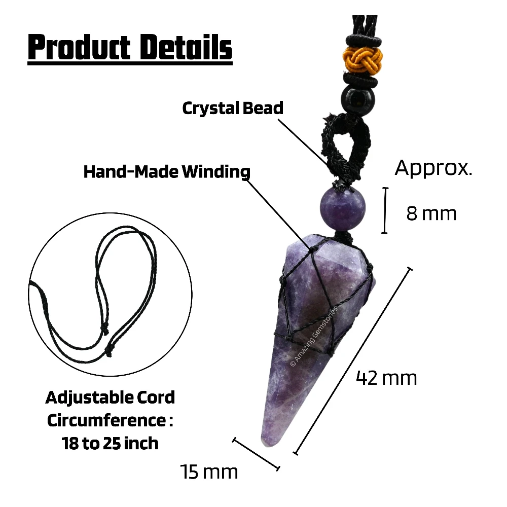 Lepidolite Pendulum Pendant Necklace (Macrame)