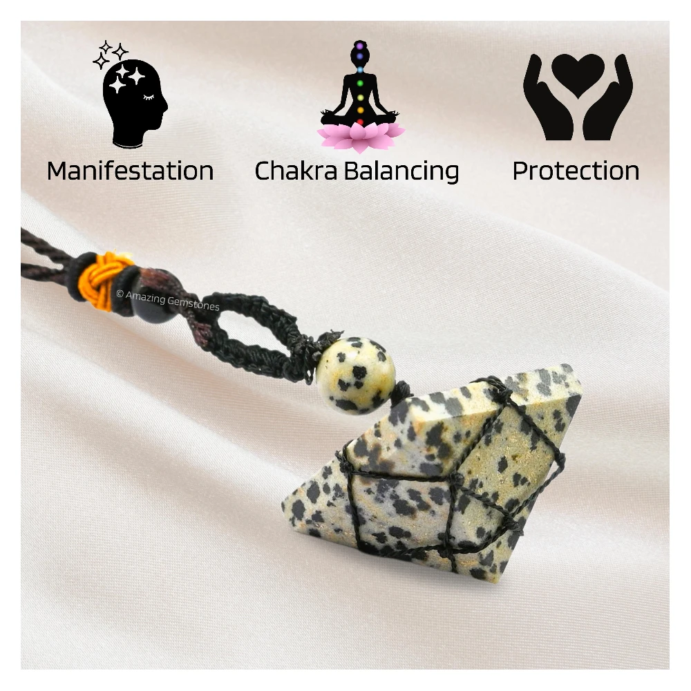 Dalmatian Jasper Pyramid Pendant Necklace (Macrame)