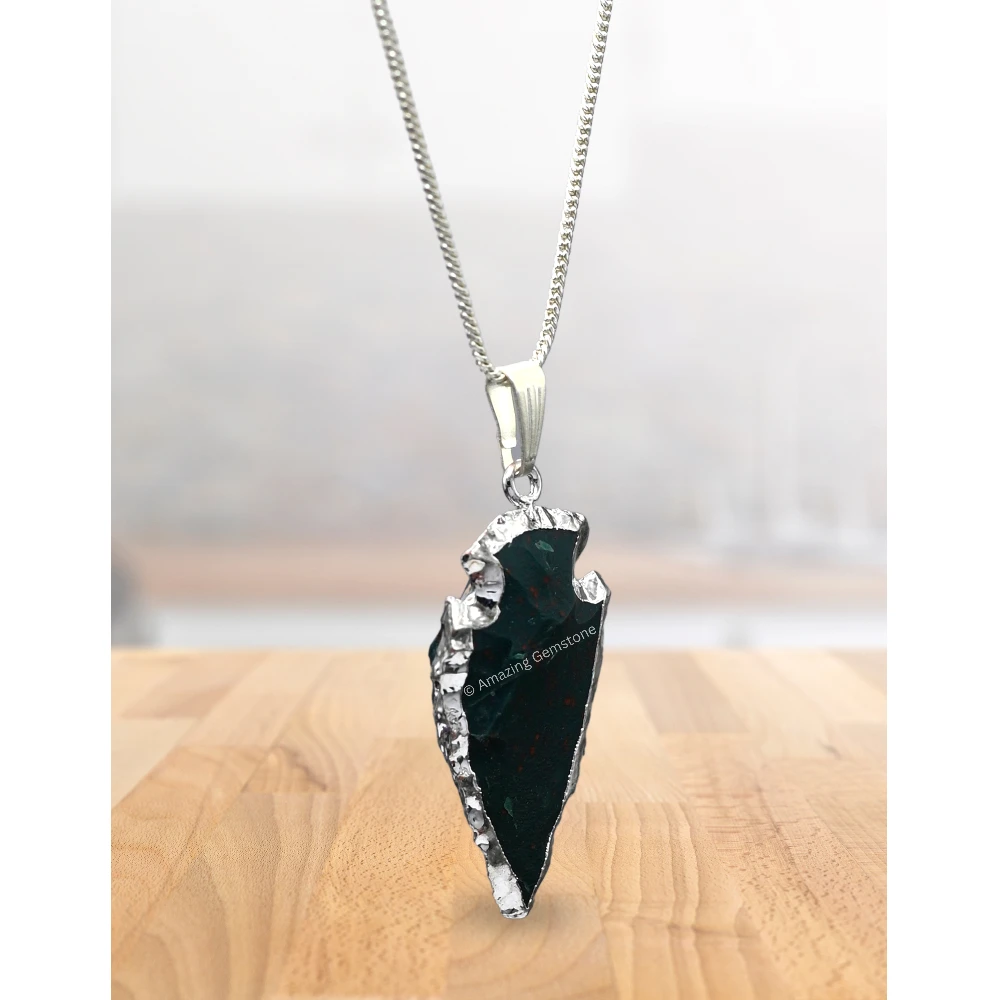 Bloodstone Arrowhead Pendant - Silver Plated