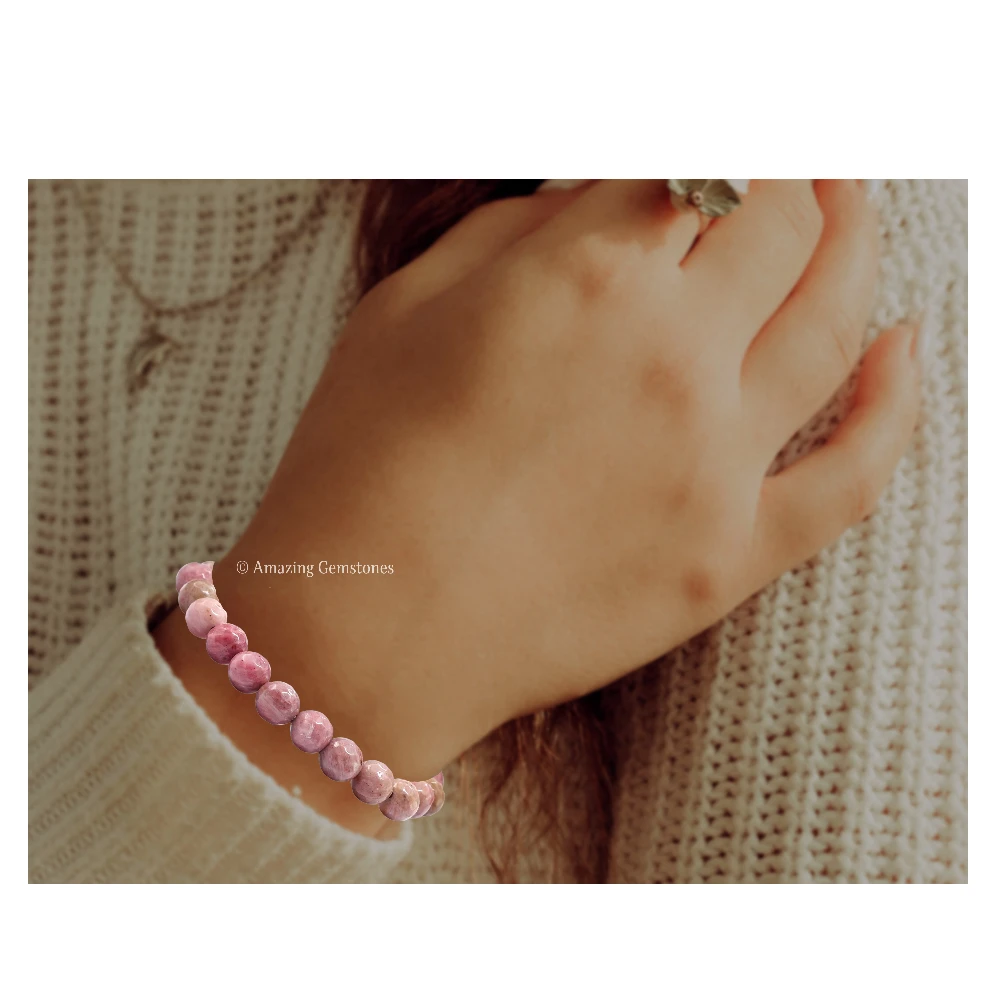 Pink Rhodonite Bracelet (Faceted-Stretchable)