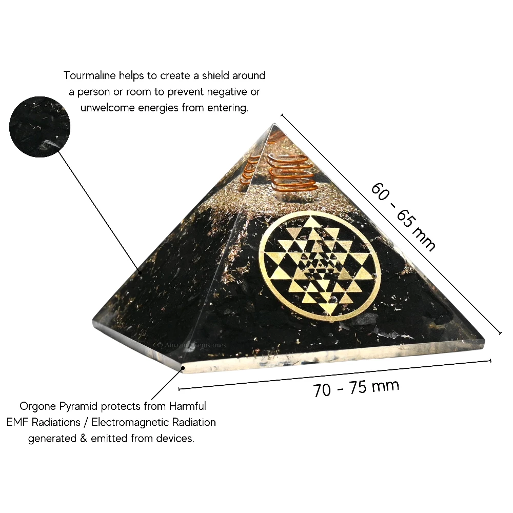 Black Tourmaline Orgone Pyramid - Round Sri Yantra
