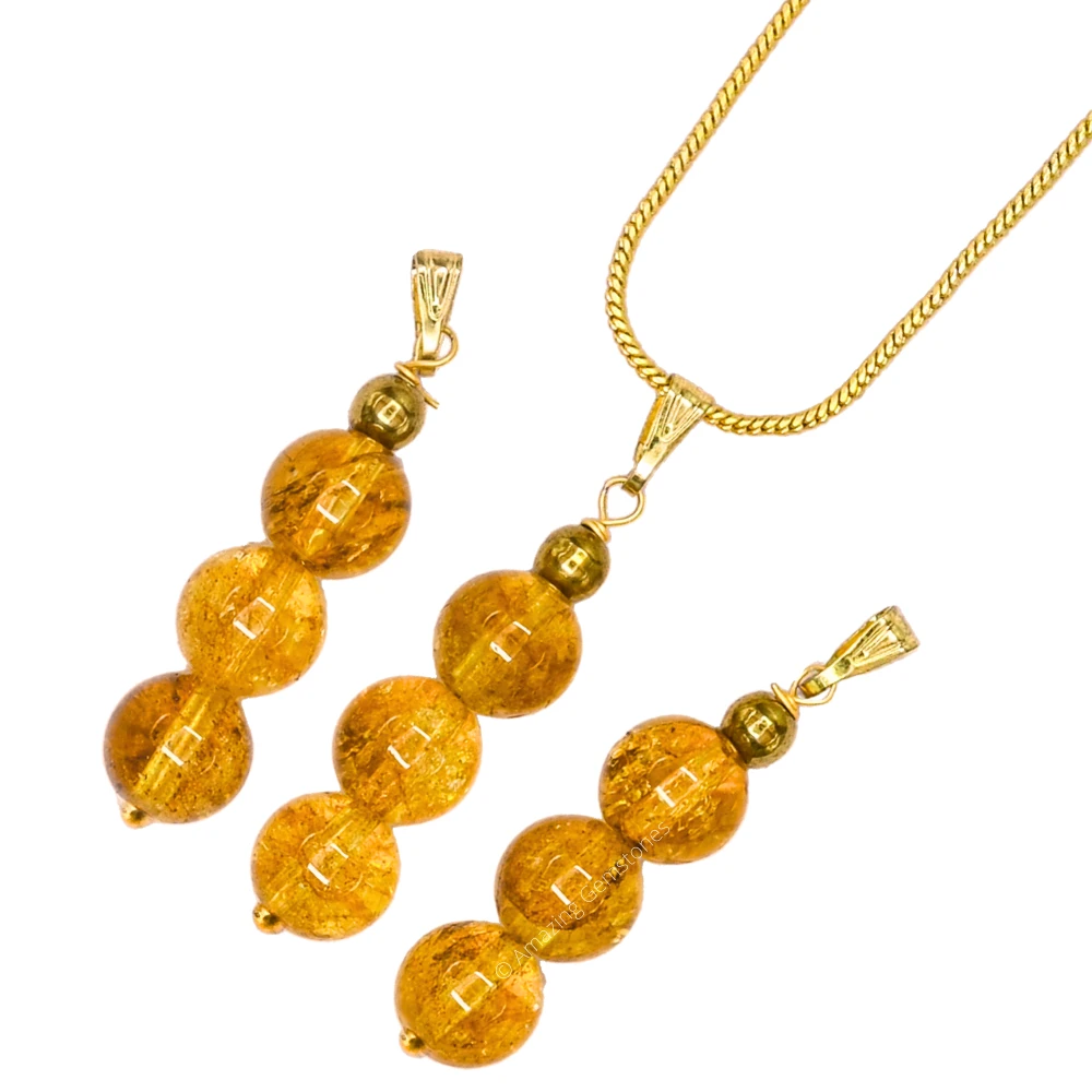 Citrine Bead Pendant (Gold)
