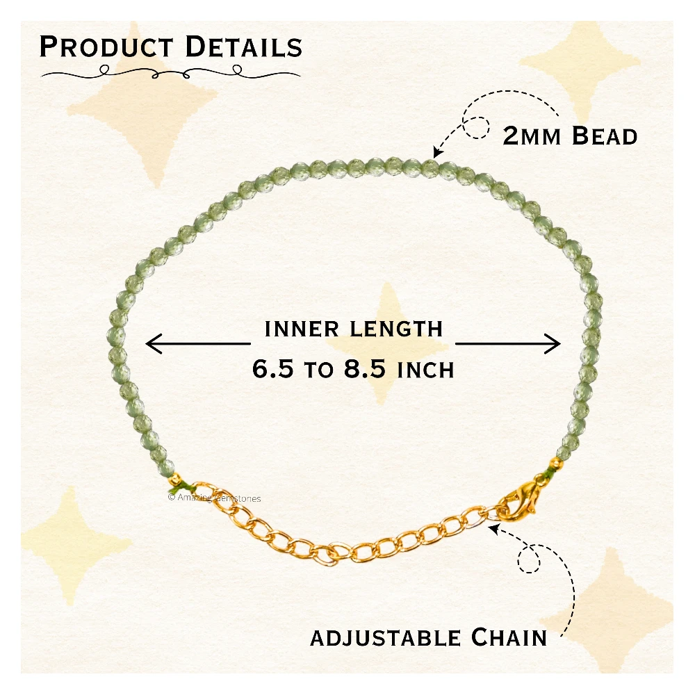 Peridot Crystal Bracelet - 2mm Faceted Bead (Gold)