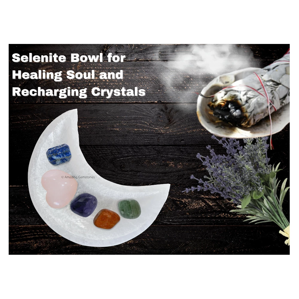 Selenite Charging Bowl for Crystals - Moon