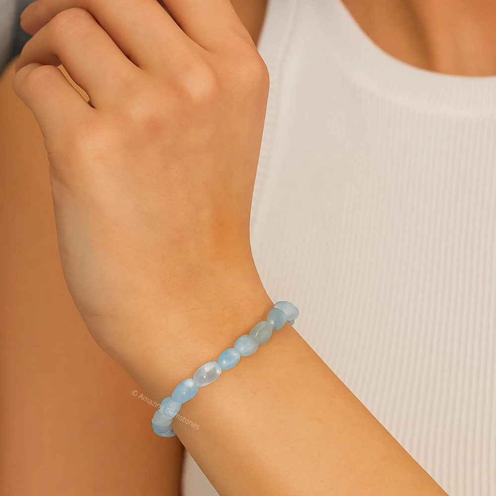 Aquamarine Tumbled Stone Bracelet (Stretchable)