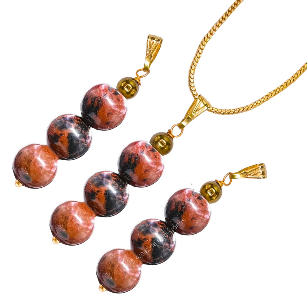Mahogany Obsidian Bead Pendant (Gold)