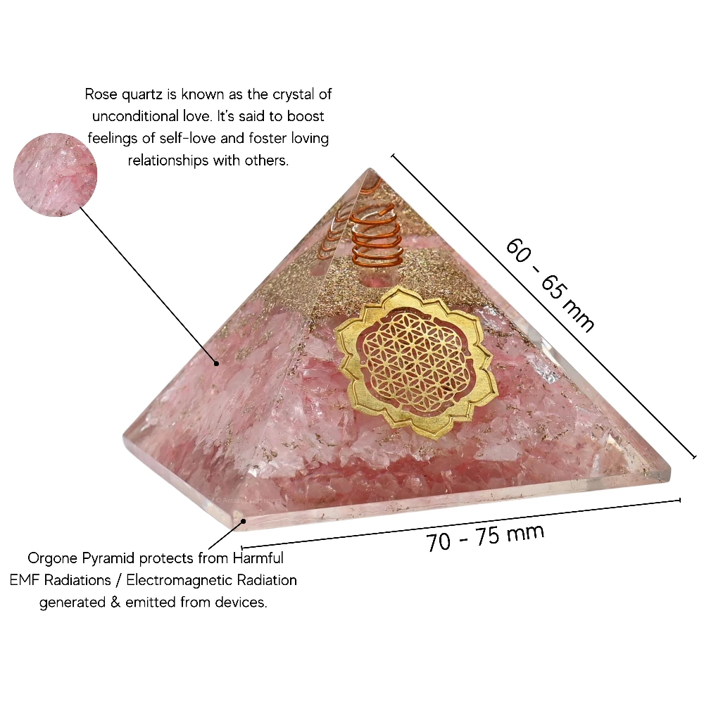 Rose Quartz Orgone Pyramid - Lotus Flower of Life