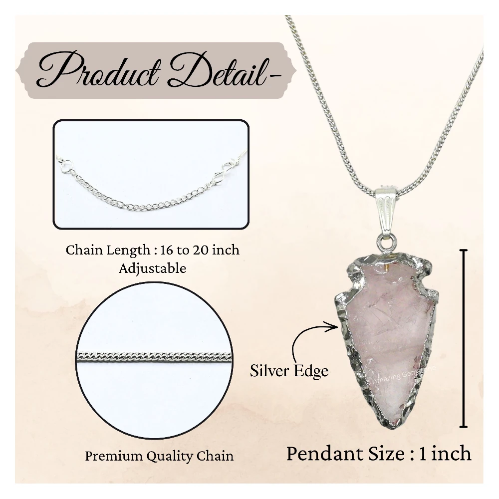 Rose Quartz Arrowhead Pendant - Silver Plated