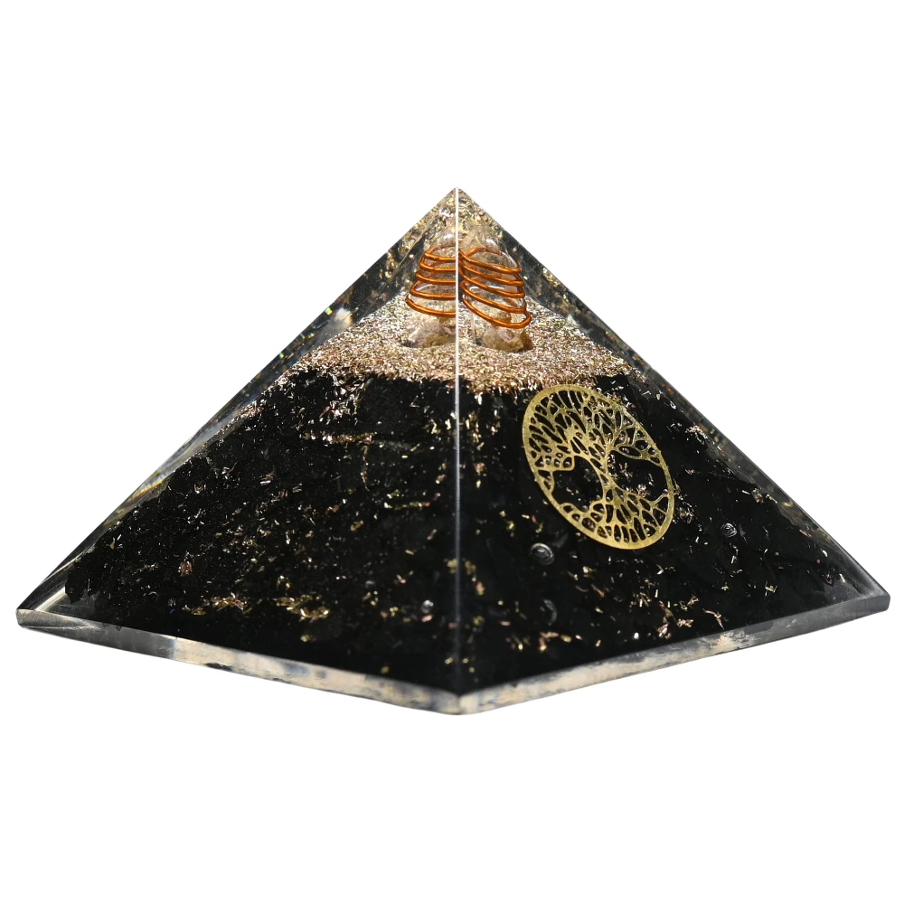 Black Tourmaline Orgone Pyramid - Tree of Life