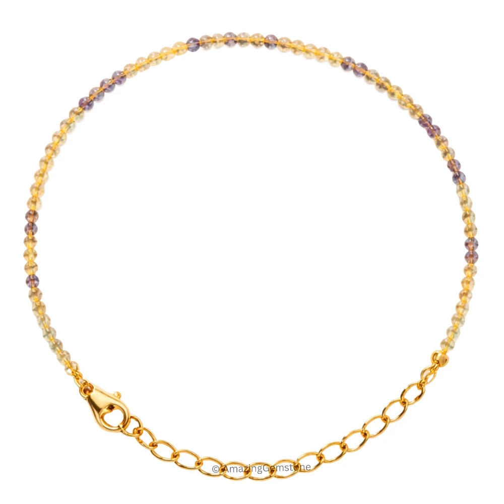 Yellow Fluorite Crystal Bracelet - 2mm Faceted Bead (Gold)