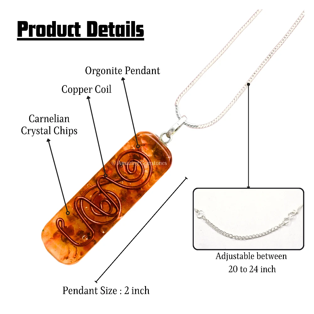 Carnelian Crystal Orgone Pendant - Rectangle
