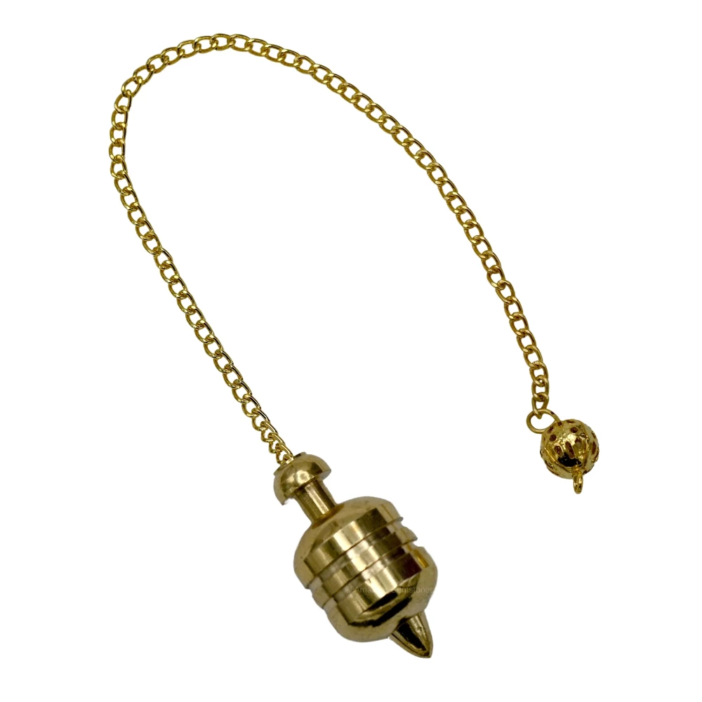 Copper Metal Pendulum - Gold Pointed Drum with 2 Rings (MP48)