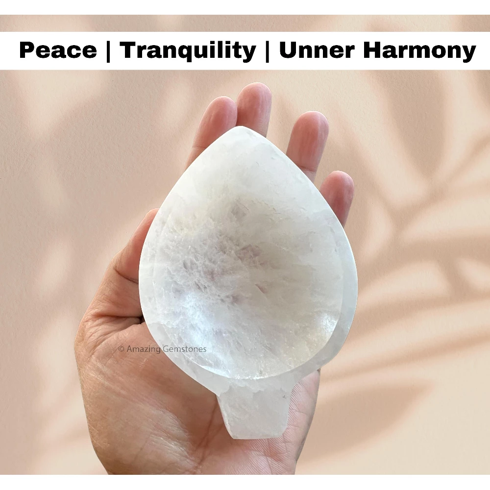 Selenite Charging Bowl for Crystals - Leaf