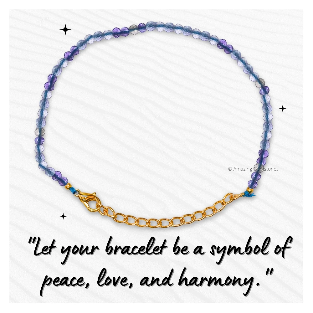 Blue Fluorite Crystal Bracelet - 2mm Faceted Bead (Gold)