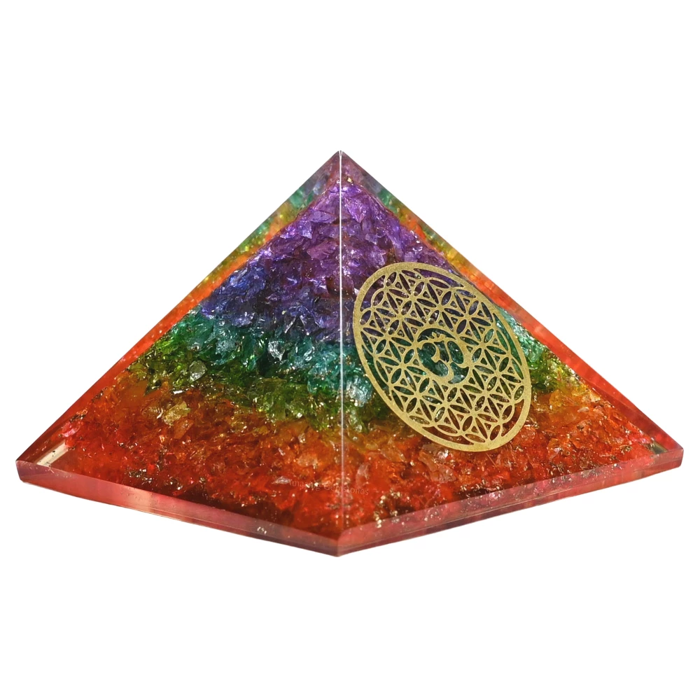 Chakra Onyx Orgone Pyramid - OM Flower of Life