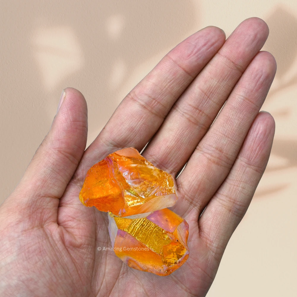 Tangerine Aura Quartz Raw Crystals (2 Pieces)