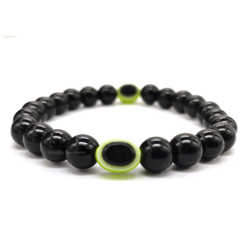 Green Evil Eye and Black Obsidian Bracelet