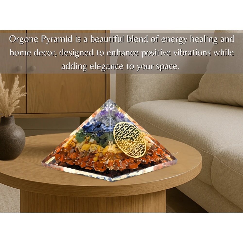 Natural Chakra Orgone Pyramid - OM Flower of Life