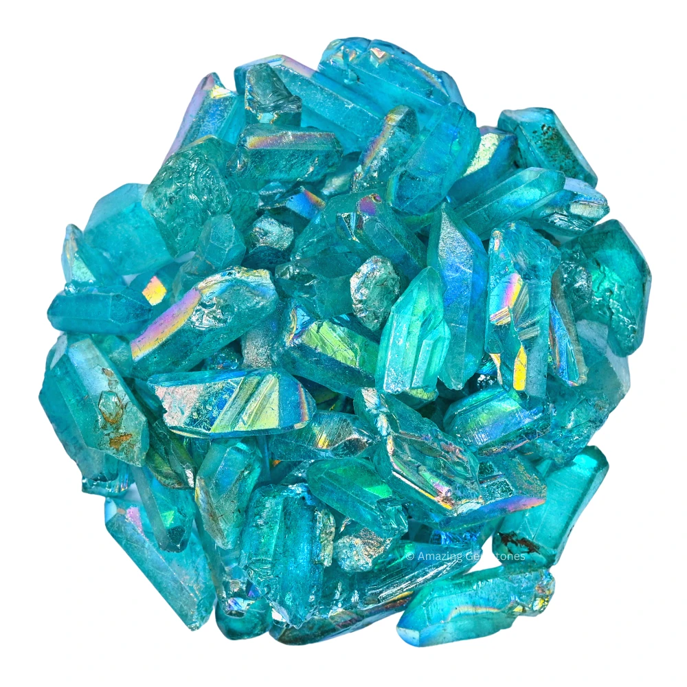 Aqua Aura Quartz Raw Crystal Points (5 Pieces)