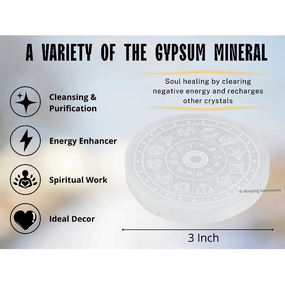 Selenite Charging Plate - Zodiac Sign (3 Inch)