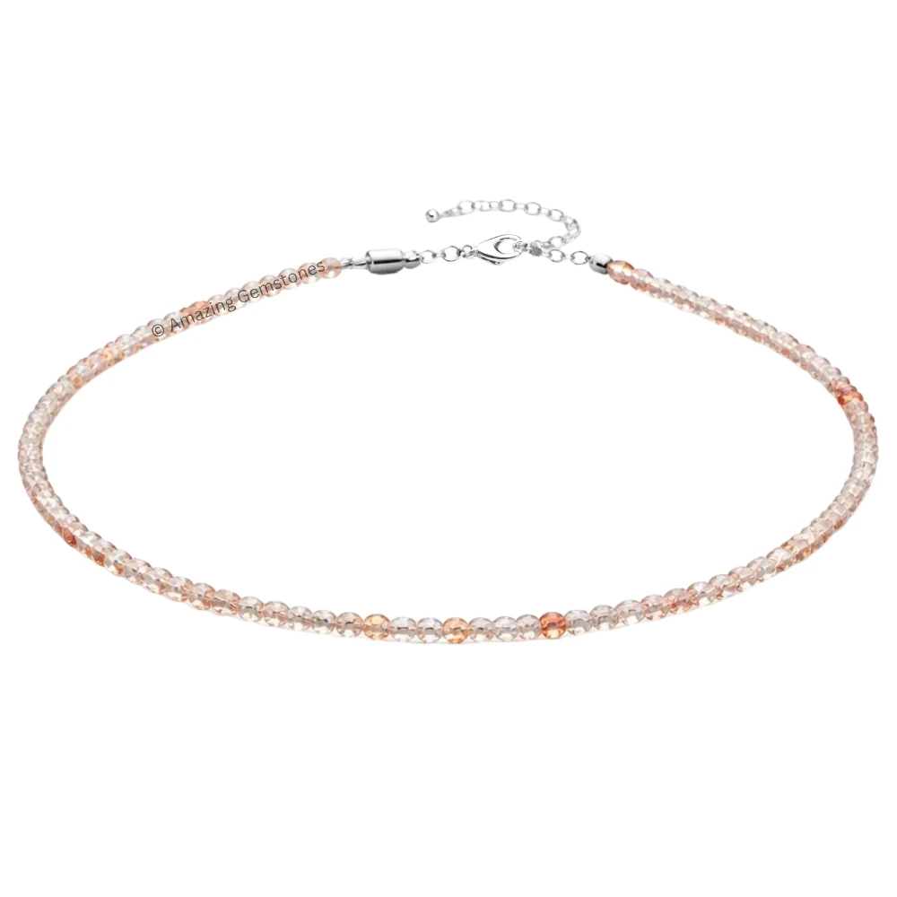 Copper Rutilated Quartz Crystal Anklet - 2mm Faceted Bead (Silver)