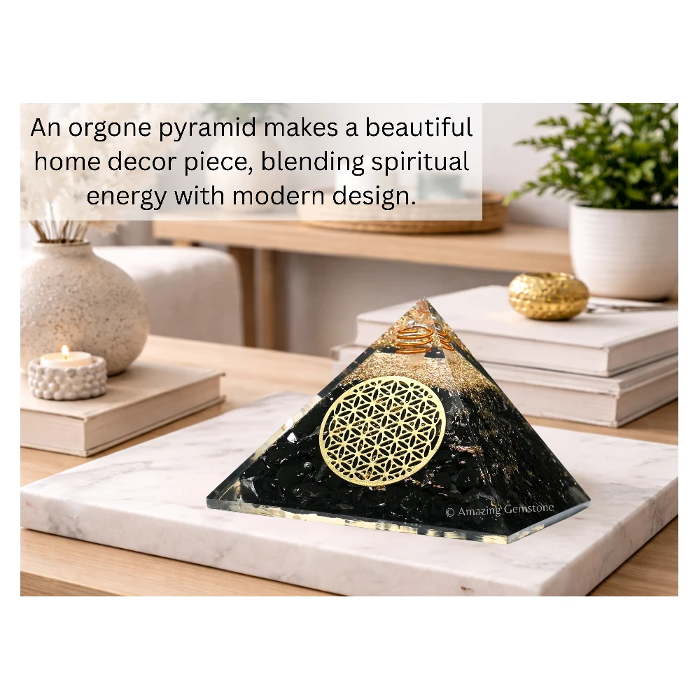 Black Tourmaline Orgone Pyramid - Flower of Life