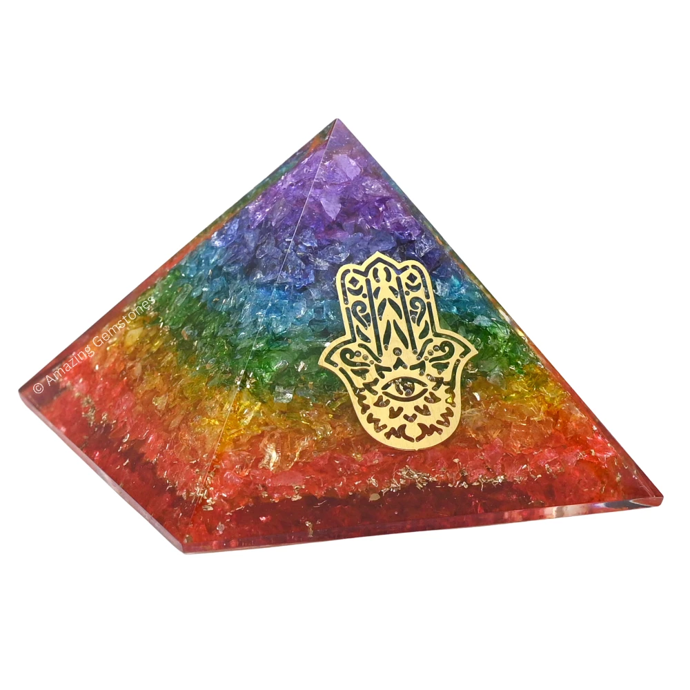 Chakra Onyx Orgone Pyramid - Hamsa