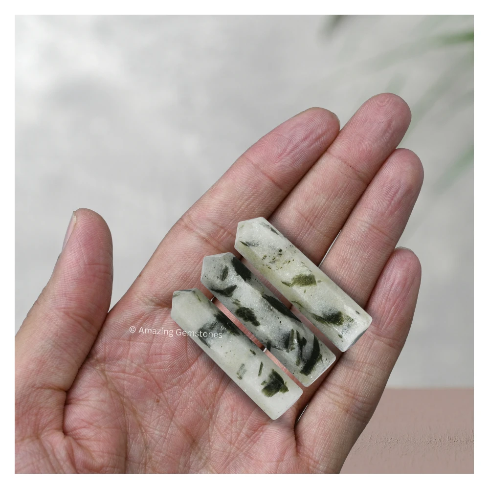 Green Tourmaline In Quartz Pencil Points (Set of 10)