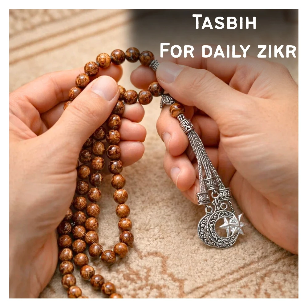 Mariyam Jasper Crystal Tasbeeh Sibha Prayer Beads (Silver)