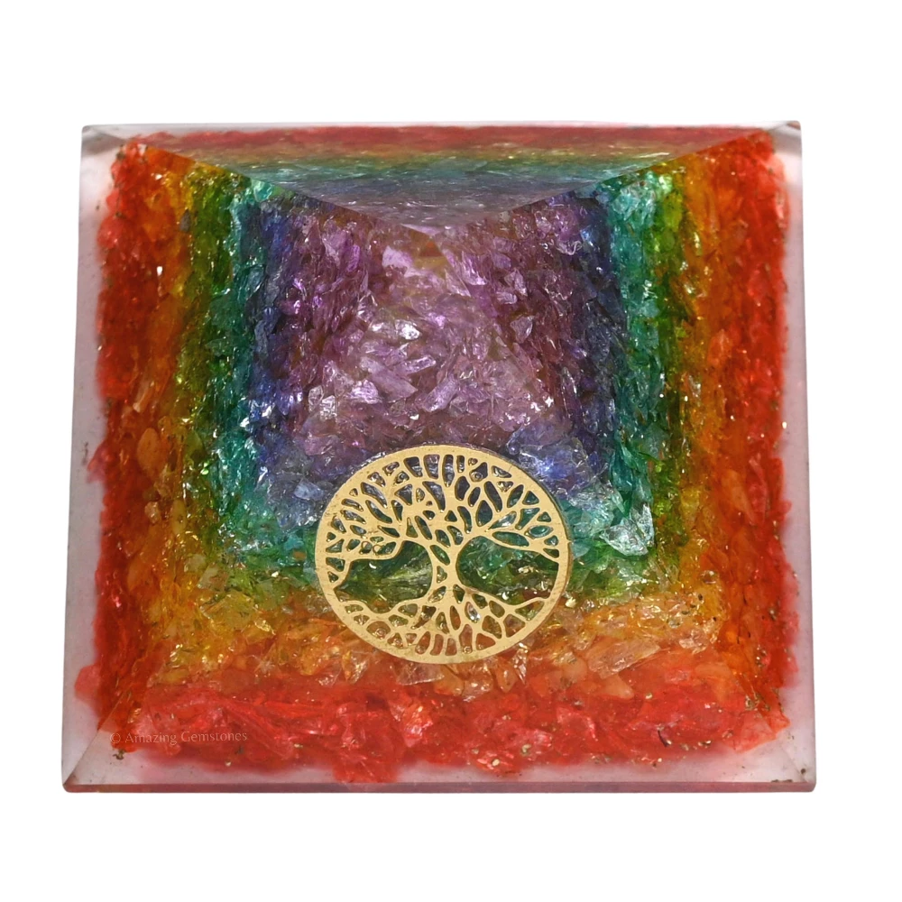 Chakra Onyx Orgone Pyramid - Tree of Life
