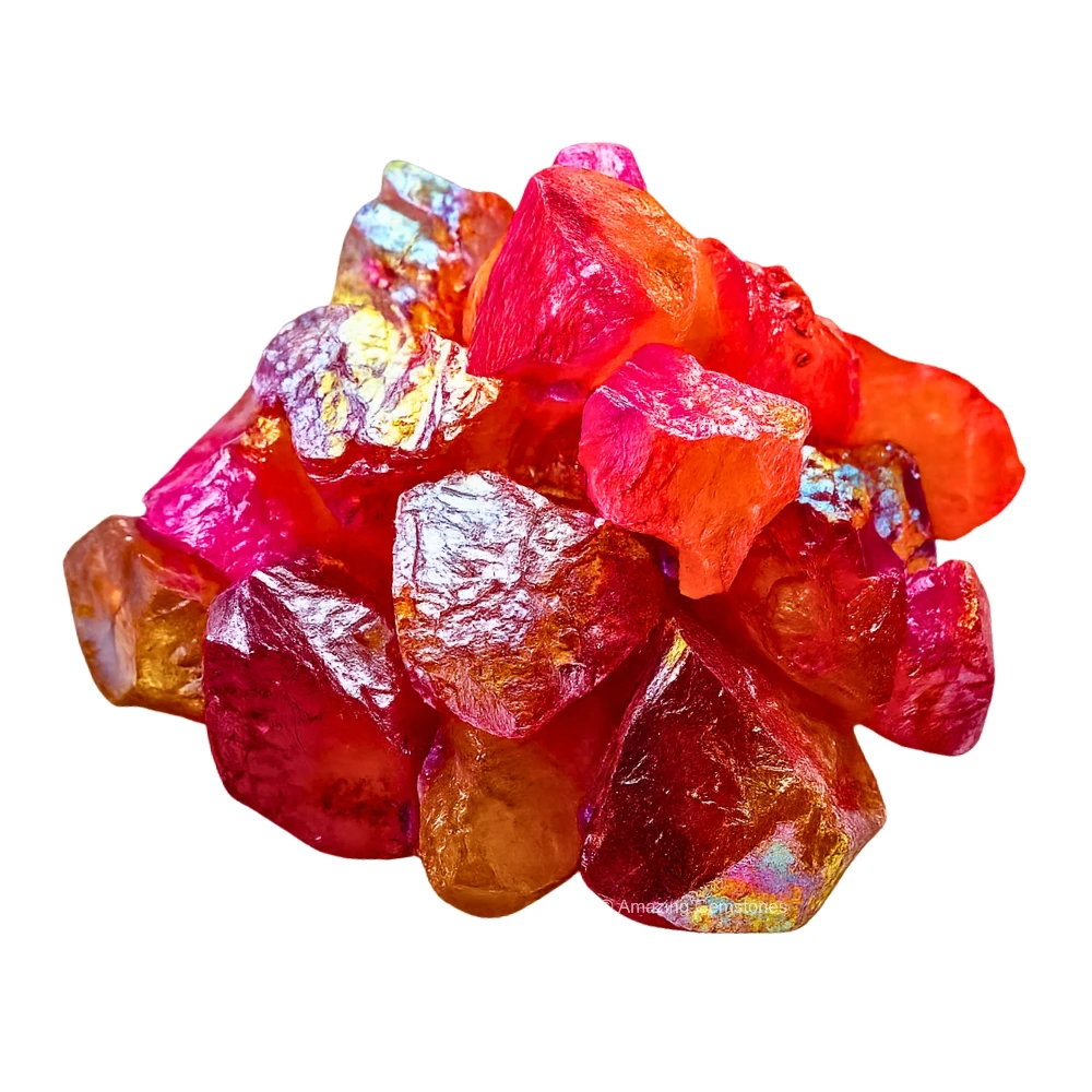 Tangerine-Ruby Aura Quartz Raw Crystals (5 Pieces)