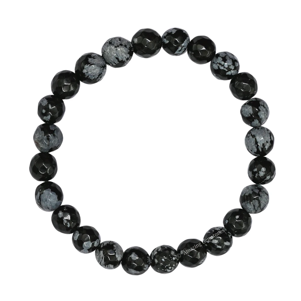 Snowflake Obsidian Bracelet (Faceted-Stretchable)