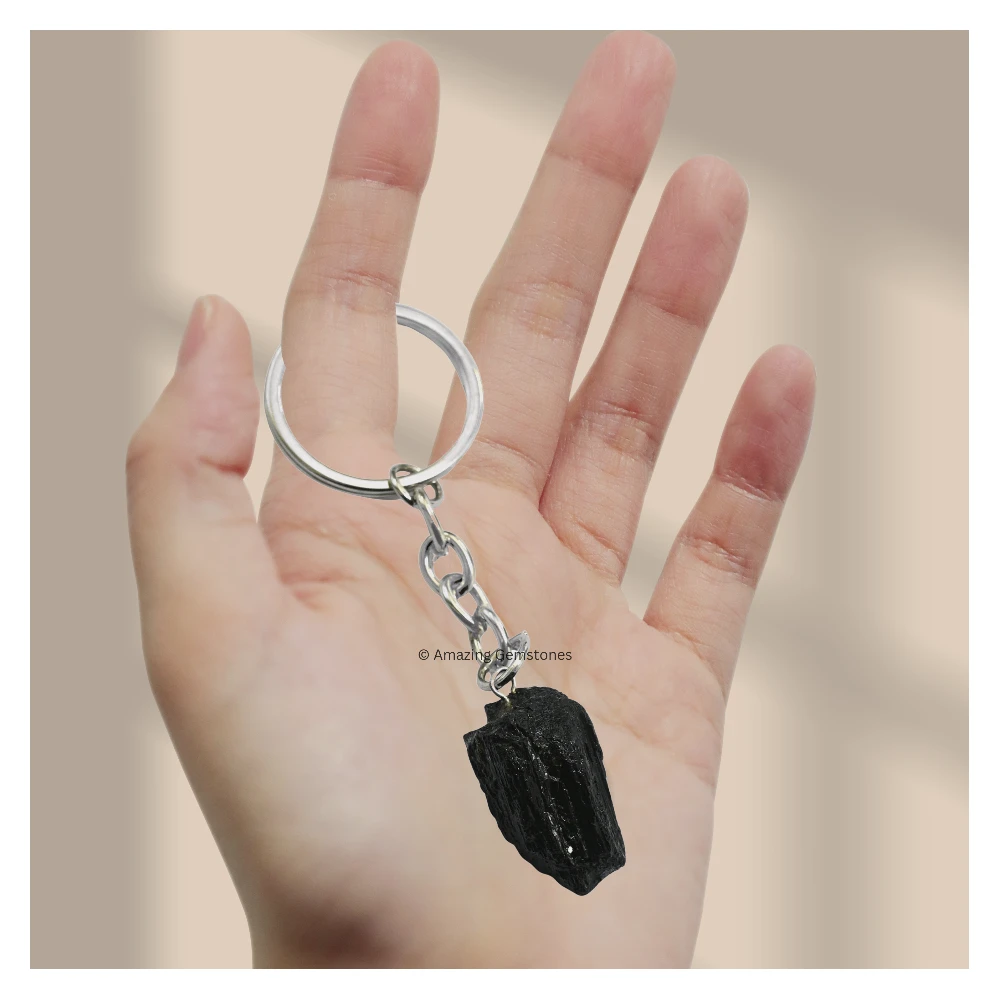 Black Tourmaline Keychain Keys Holder (Raw)