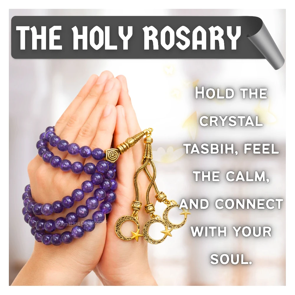 Amethyst Crystal Tasbeeh Sibha Prayer Beads (Gold)