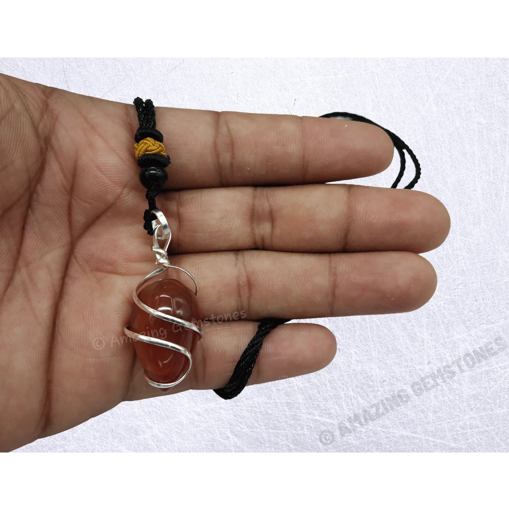 Carnelian Necklace - Spiral Tear Drop (Silver)