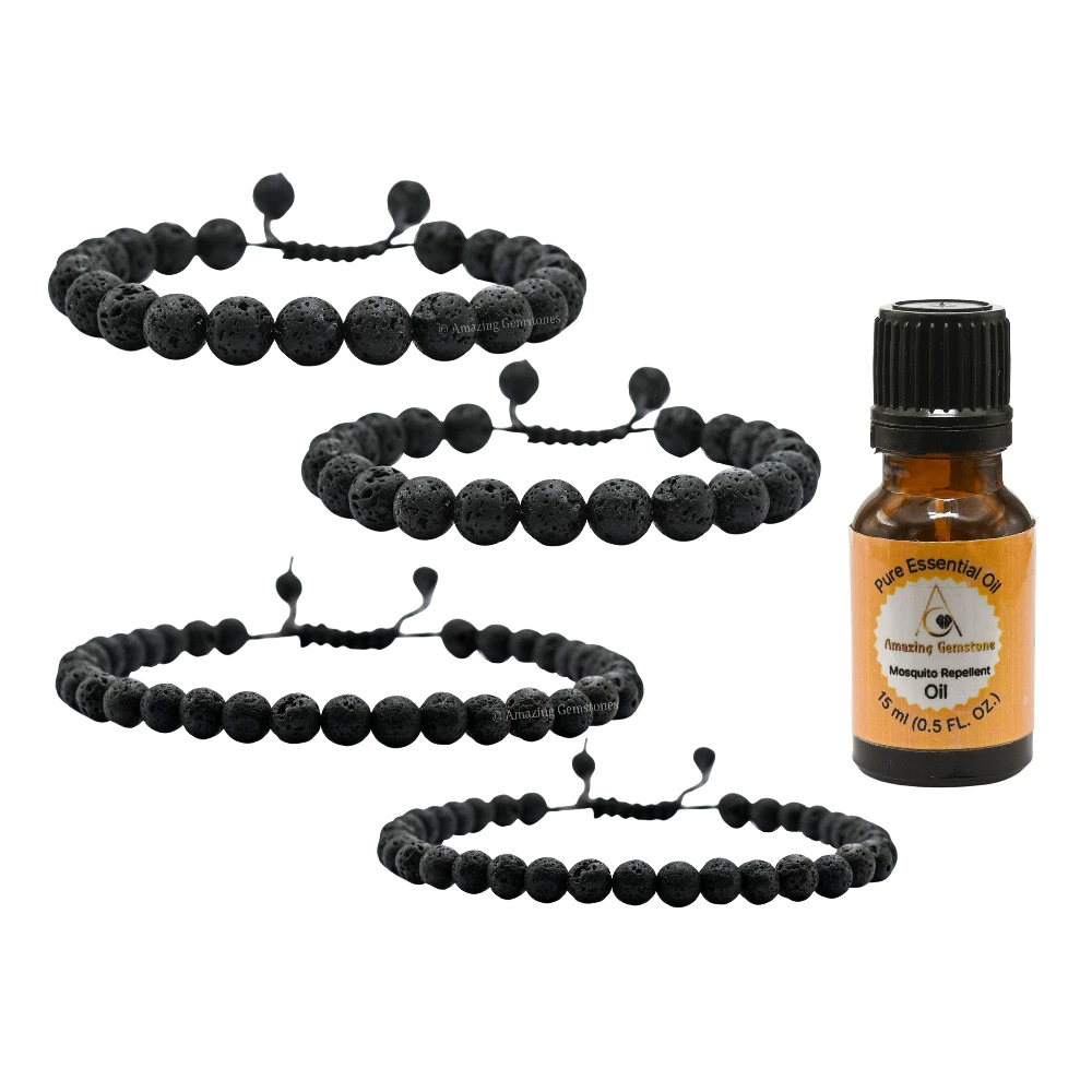 Lava Stone Mosquito Repellent Bracelet Anklet Set with Essential Oil (Pack of 4)