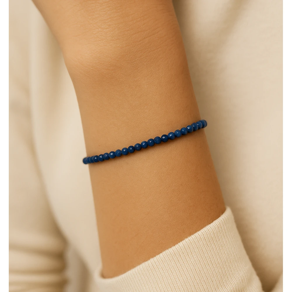 Lapis Lazuli Crystal Bracelet - 2mm Faceted Bead (Gold)