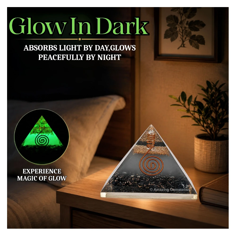 Black Tourmaline Orgone Pyramid - Glow in Dark