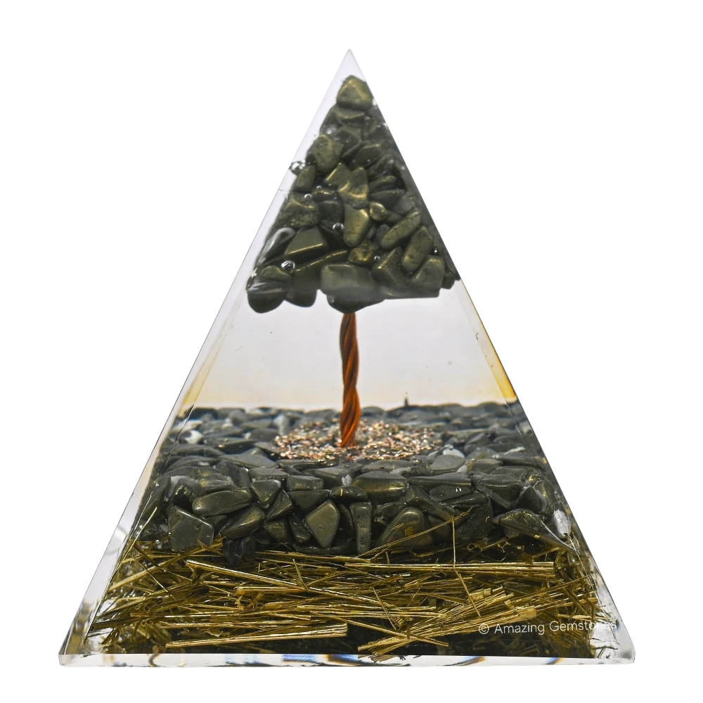 Pyrite Crystal Orgone Pyramid with Pyrite Tree - 70 mm